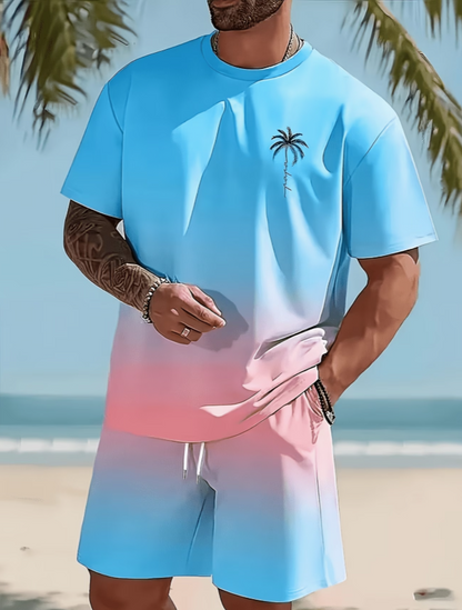 Men's Gradient T-Shirt & Shorts Set