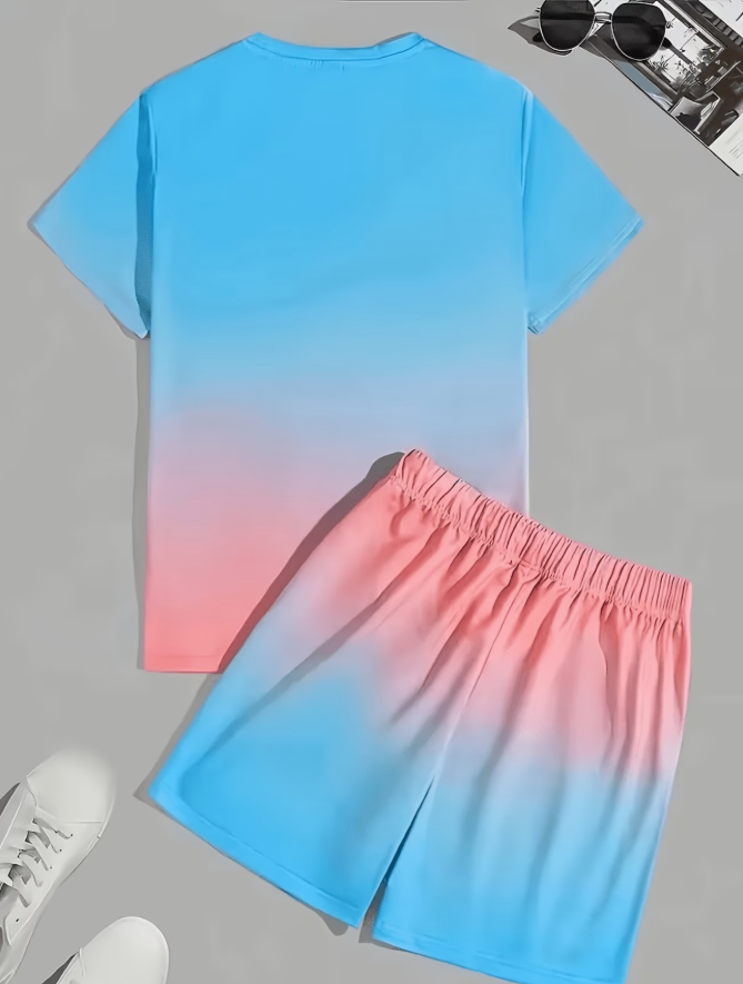 Men's Gradient T-Shirt & Shorts Set