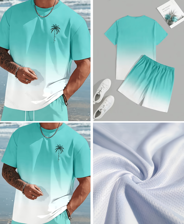 Men's Gradient T-Shirt & Shorts Set