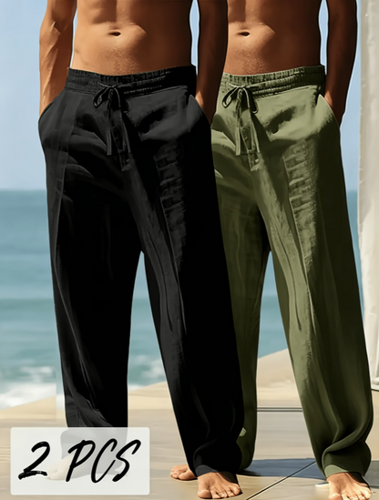 Men's Linen Blend Drawstring Pants Set