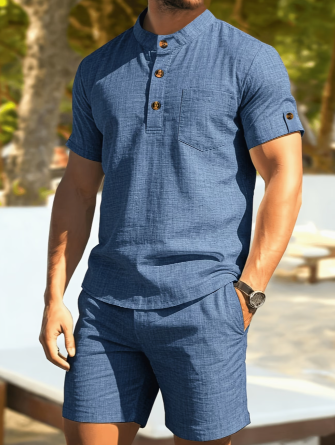 Men's Henley Shirt & Shorts Set