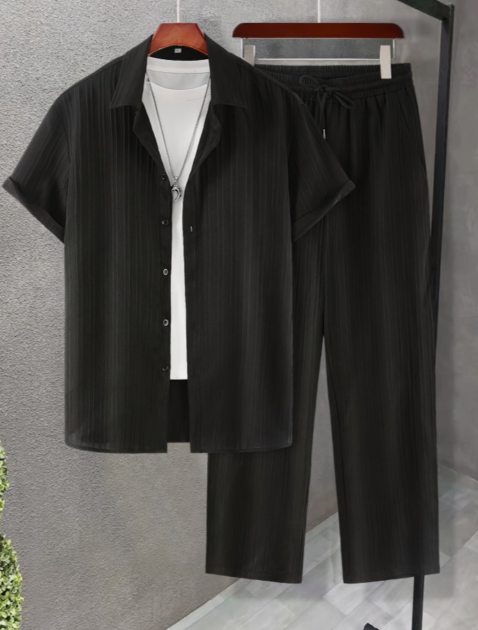 Men's Textured Shirt & Pants Set