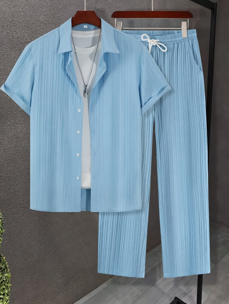 Men's Textured Shirt & Pants Set