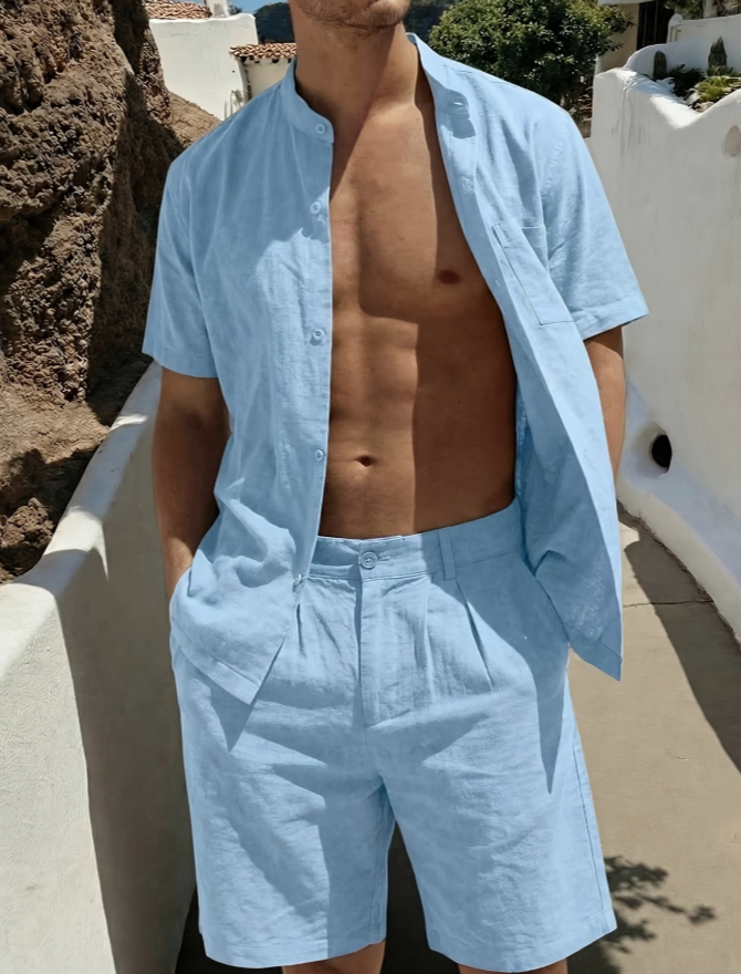 Men's Button-Front Shirt & Shorts Set