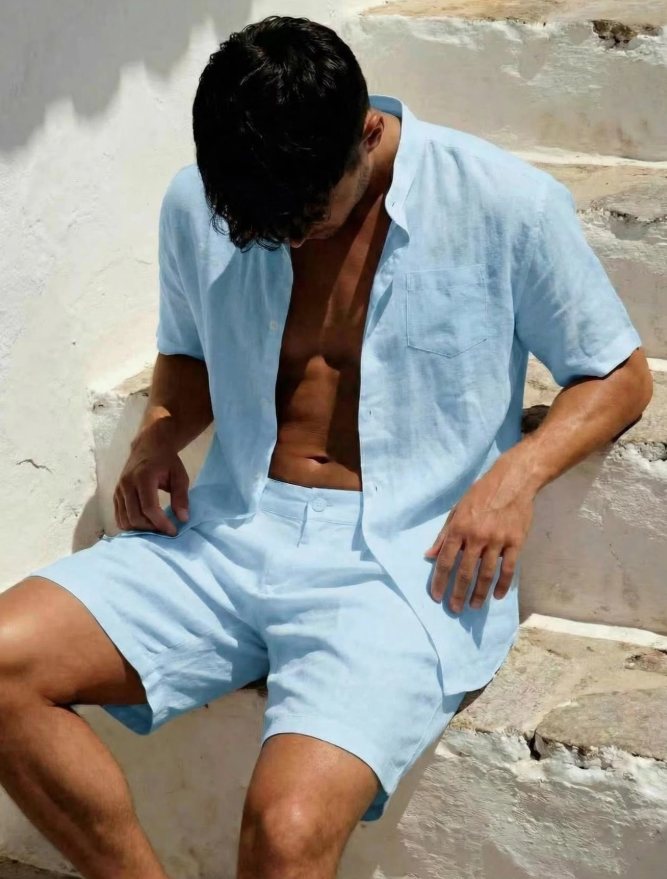 Men's Button-Front Shirt & Shorts Set