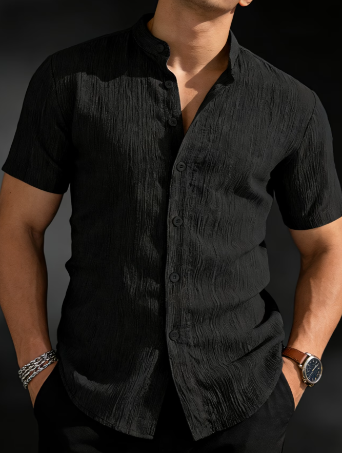 Men's Textured Stand Collar Shirt