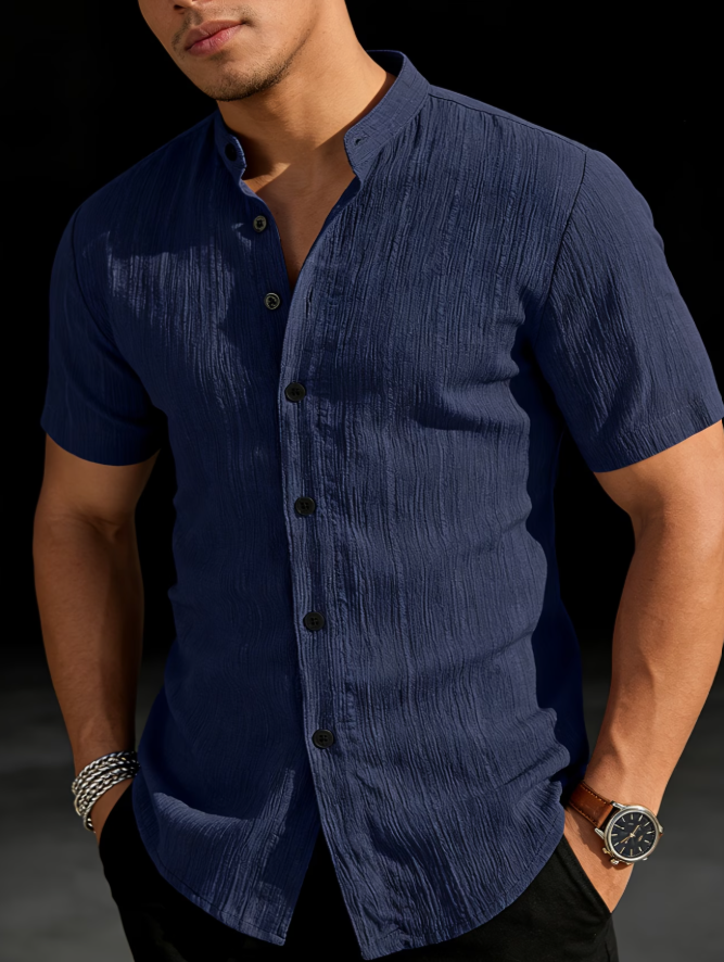 Men's Textured Stand Collar Shirt
