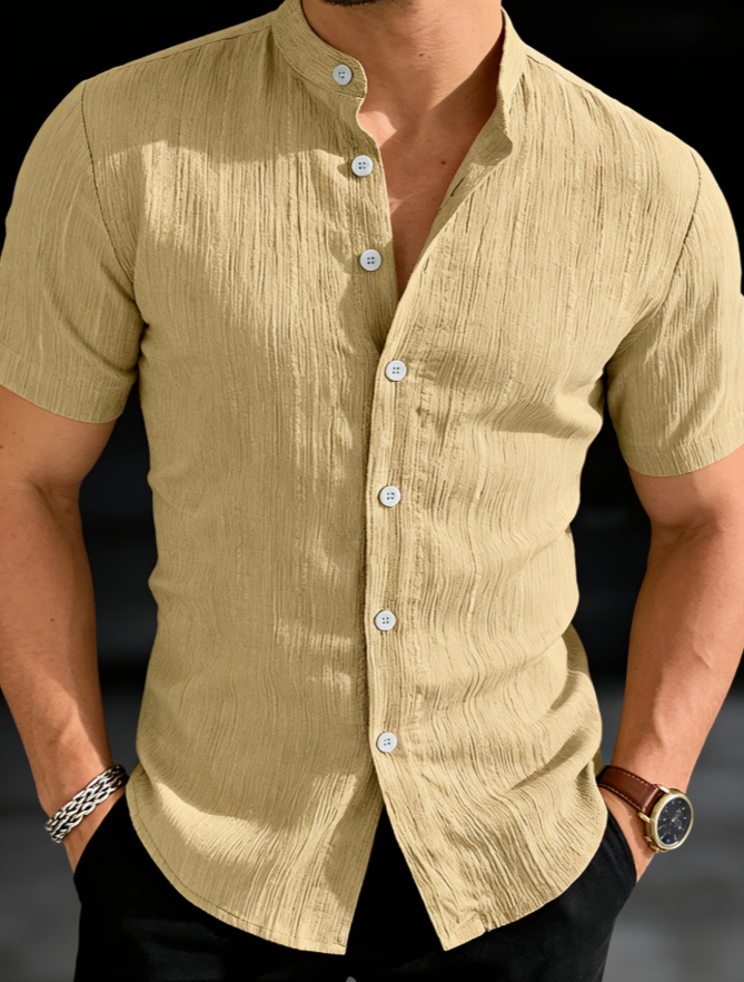 Men's Textured Stand Collar Shirt