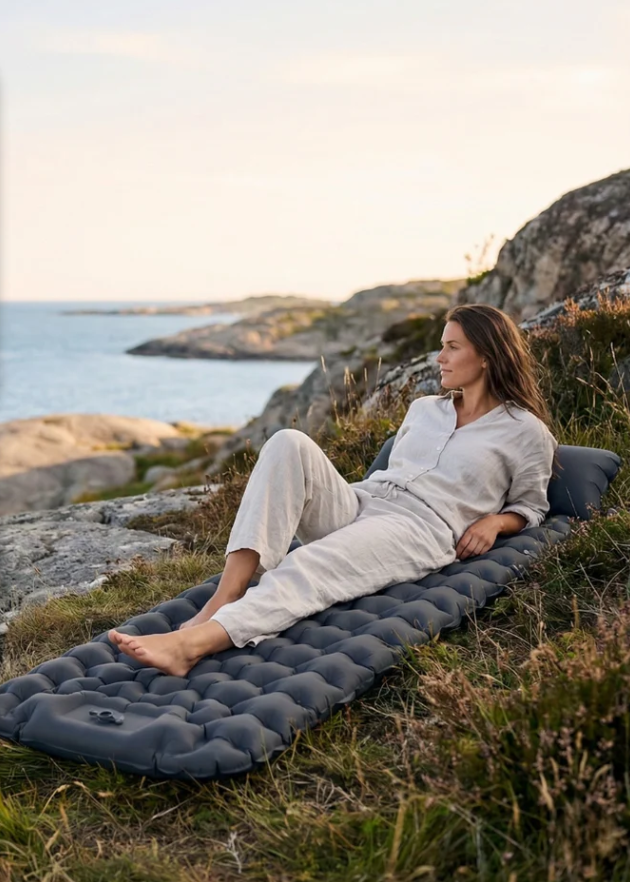 Inflatable Camping Sleeping Pad with Built-In Pillow