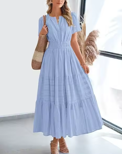 Women's Short Sleeve Tiered Maxi Dress