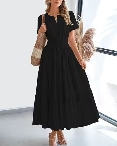 Women's Short Sleeve Tiered Maxi Dress