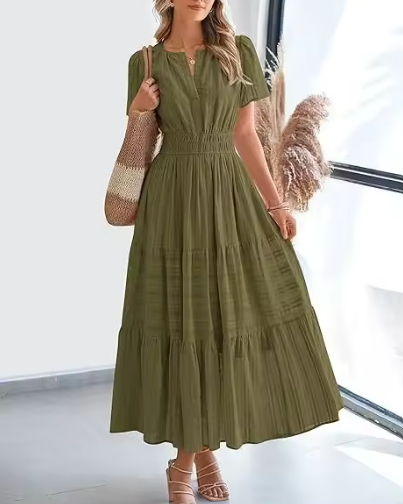 Women's Short Sleeve Tiered Maxi Dress