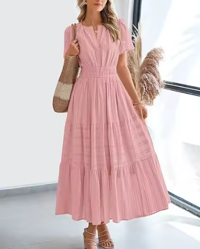 Women's Short Sleeve Tiered Maxi Dress