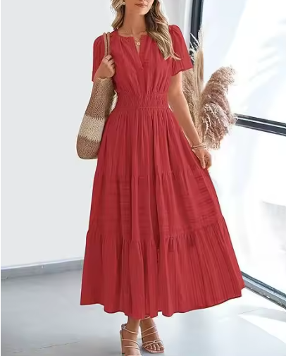 Women's Short Sleeve Tiered Maxi Dress