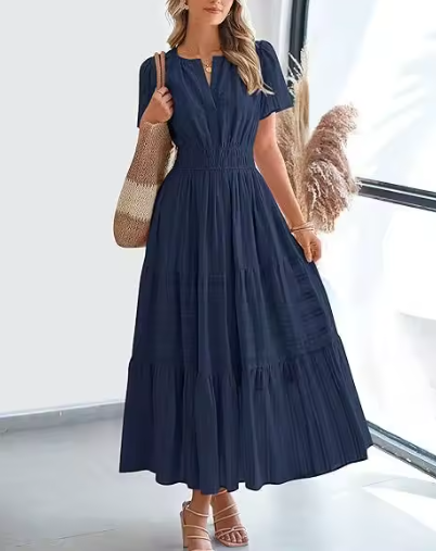 Women's Short Sleeve Tiered Maxi Dress
