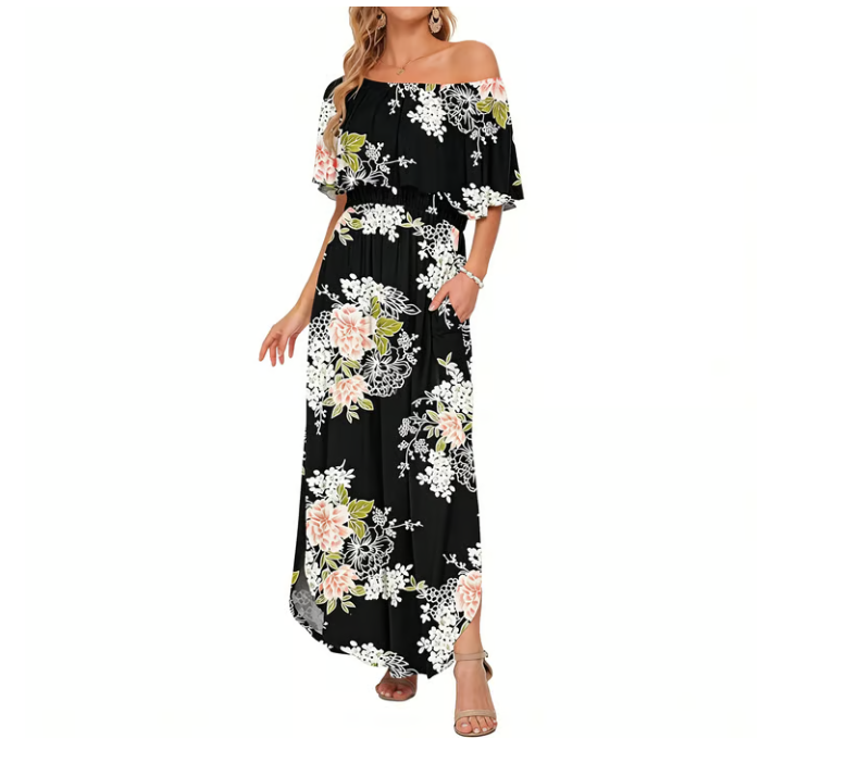 Women's Off-Shoulder Ruffle Maxi Dress