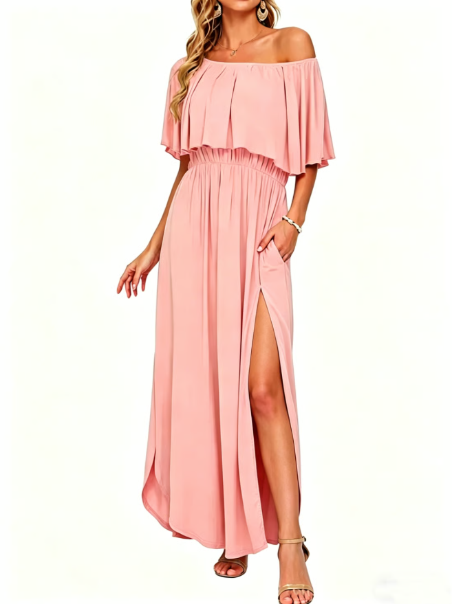 Women's Off-Shoulder Ruffle Maxi Dress