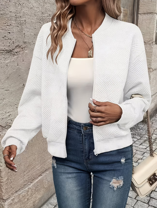 Women's Textured Zip-Up Bomber Jacket