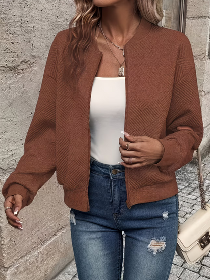 Women's Textured Zip-Up Bomber Jacket
