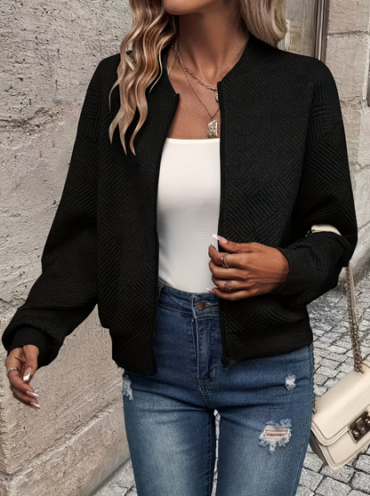 Women's Textured Zip-Up Bomber Jacket