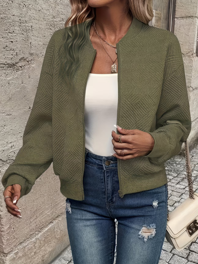 Women's Textured Zip-Up Bomber Jacket