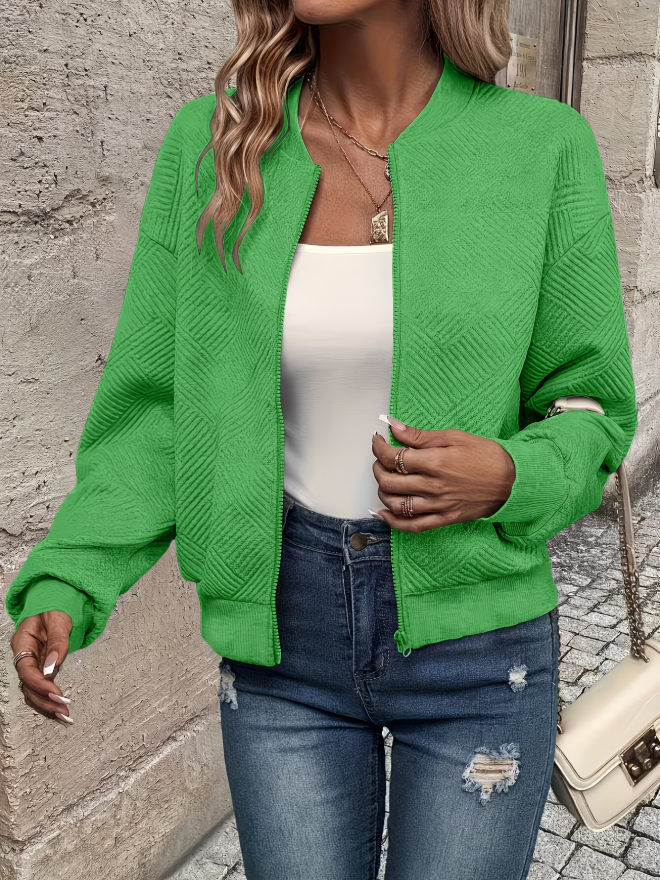 Women's Textured Zip-Up Bomber Jacket