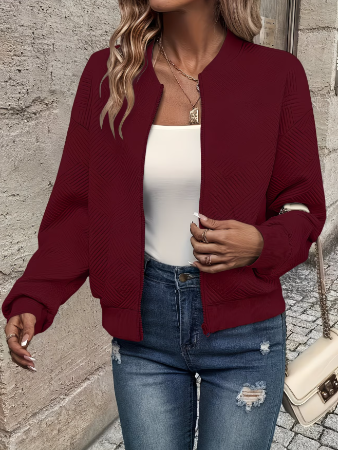 Women's Textured Zip-Up Bomber Jacket