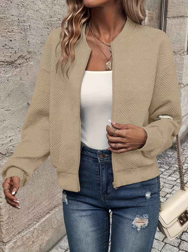 Women's Textured Zip-Up Bomber Jacket