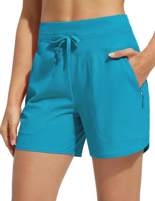 Women’s 5" High Waisted Swim Board Shorts With Built-In Liner