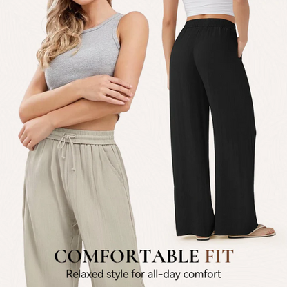 Women’s Relaxed Drawstring Linen Blend Wide Leg Pants