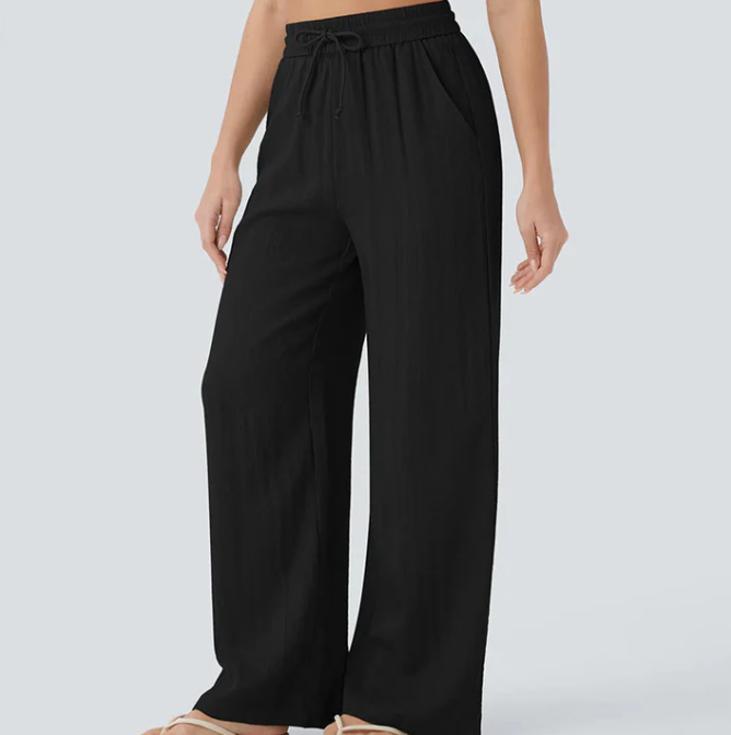 Women’s Relaxed Drawstring Linen Blend Wide Leg Pants