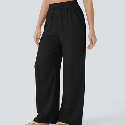 Women’s Relaxed Drawstring Linen Blend Wide Leg Pants