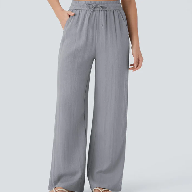 Women’s Relaxed Drawstring Linen Blend Wide Leg Pants