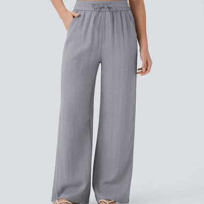 Women’s Relaxed Drawstring Linen Blend Wide Leg Pants