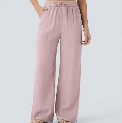 Women’s Relaxed Drawstring Linen Blend Wide Leg Pants