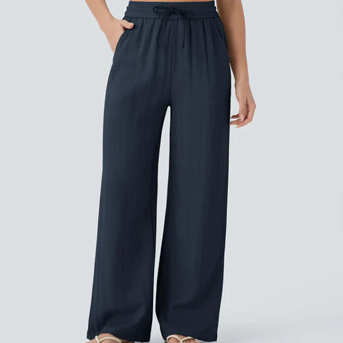 Women’s Relaxed Drawstring Linen Blend Wide Leg Pants