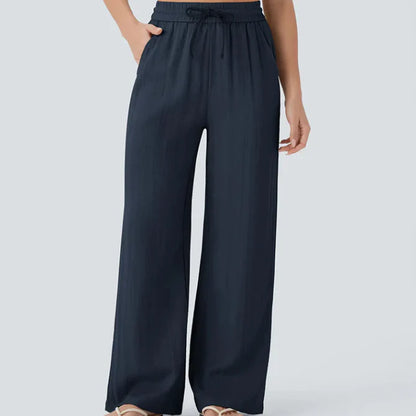 Women’s Relaxed Drawstring Linen Blend Wide Leg Pants