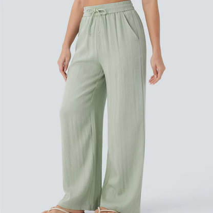Women’s Relaxed Drawstring Linen Blend Wide Leg Pants