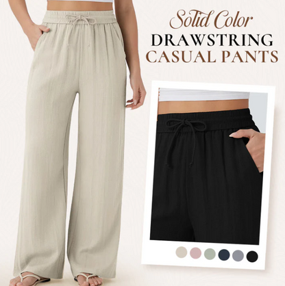 Women’s Relaxed Drawstring Linen Blend Wide Leg Pants