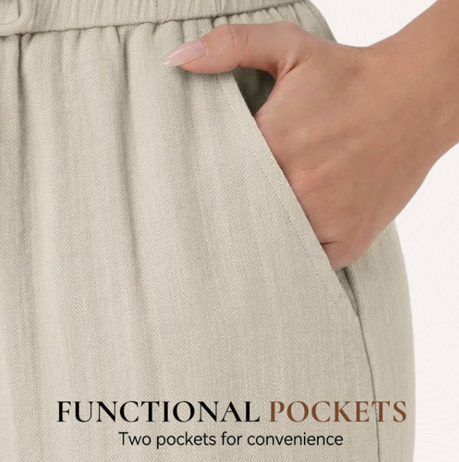 Women’s Relaxed Drawstring Linen Blend Wide Leg Pants