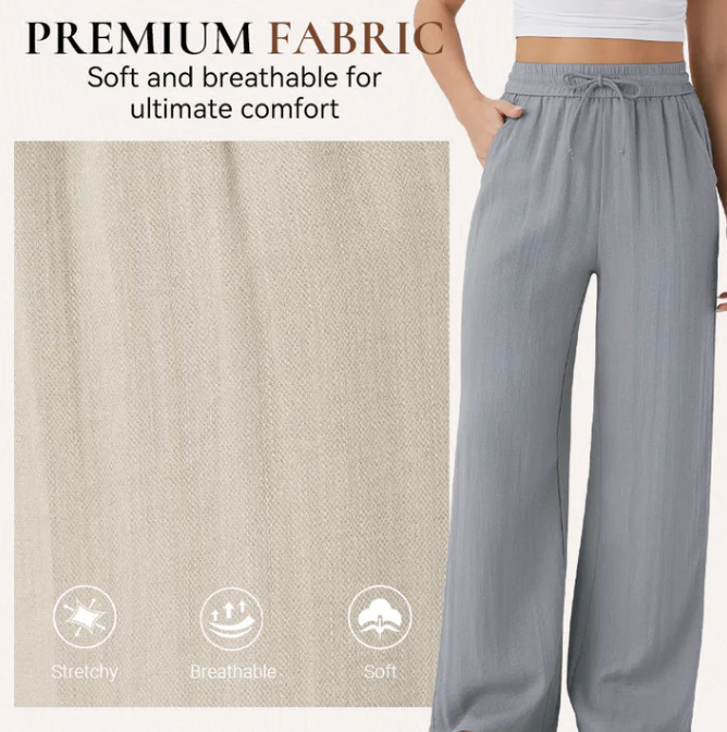 Women’s Relaxed Drawstring Linen Blend Wide Leg Pants