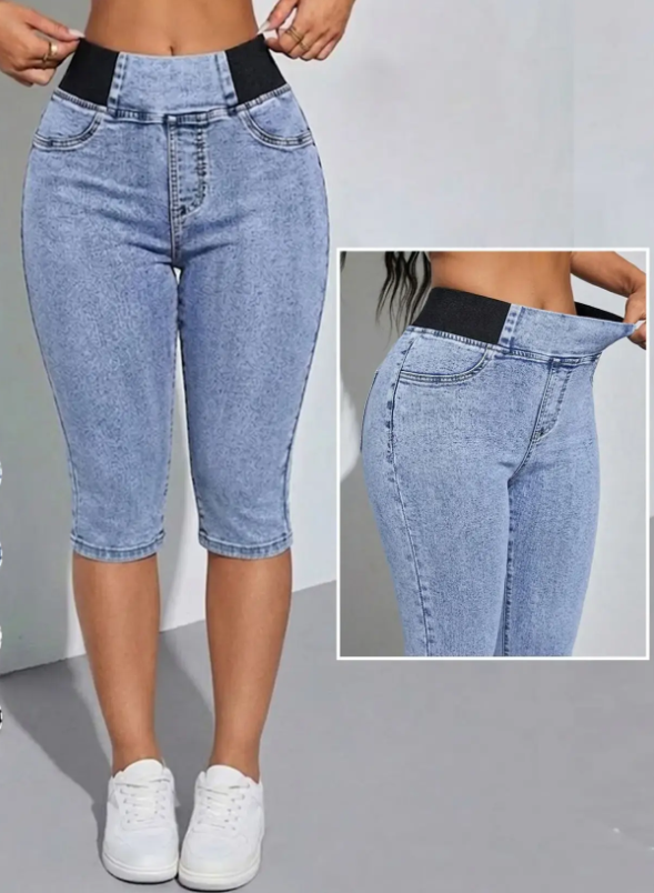 Women's High-Waisted Denim Capri Leggings