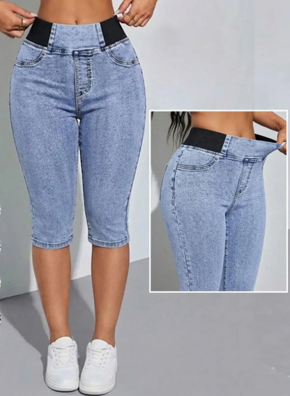 Women's High-Waisted Denim Capri Leggings