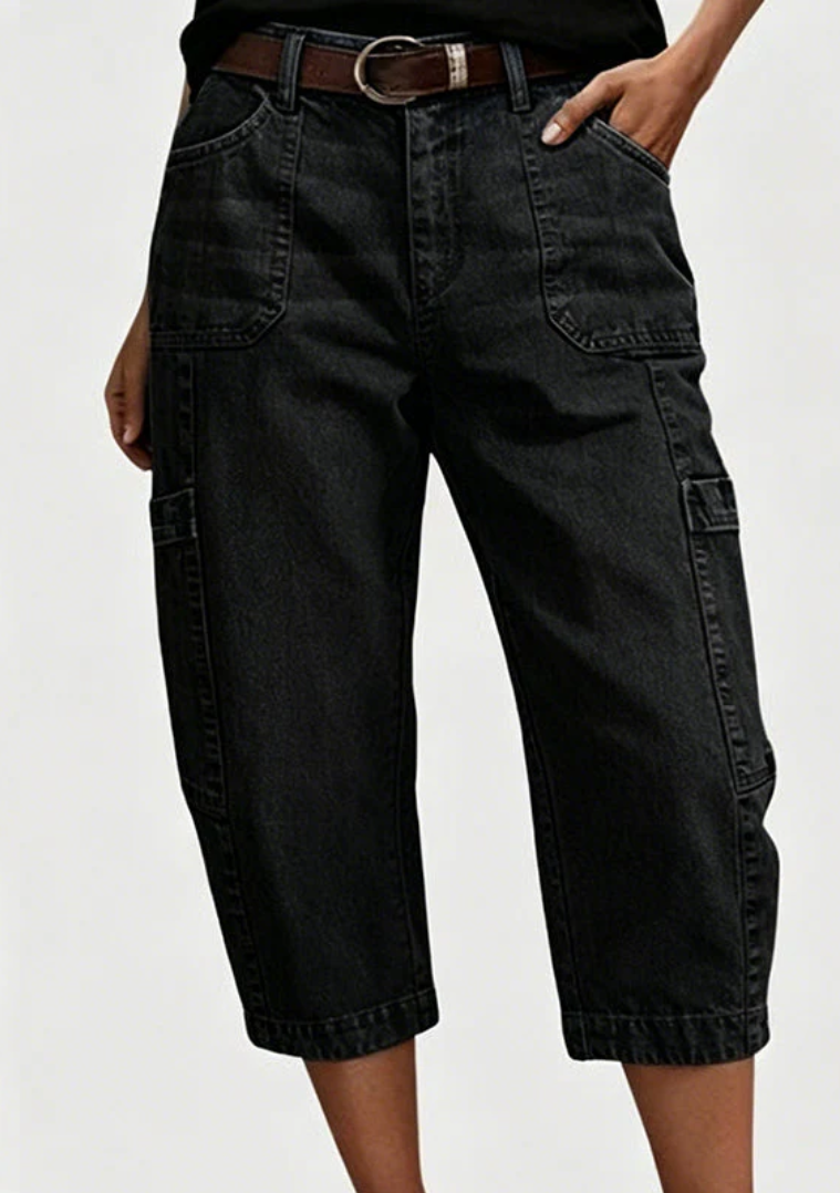Women's Casual Cropped Denim Cargo Pants