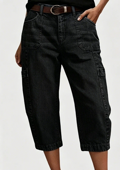 Women's Casual Cropped Denim Cargo Pants