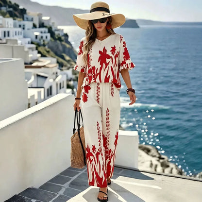 Women's Flutter Sleeve Top & Wide-Leg Pants Set