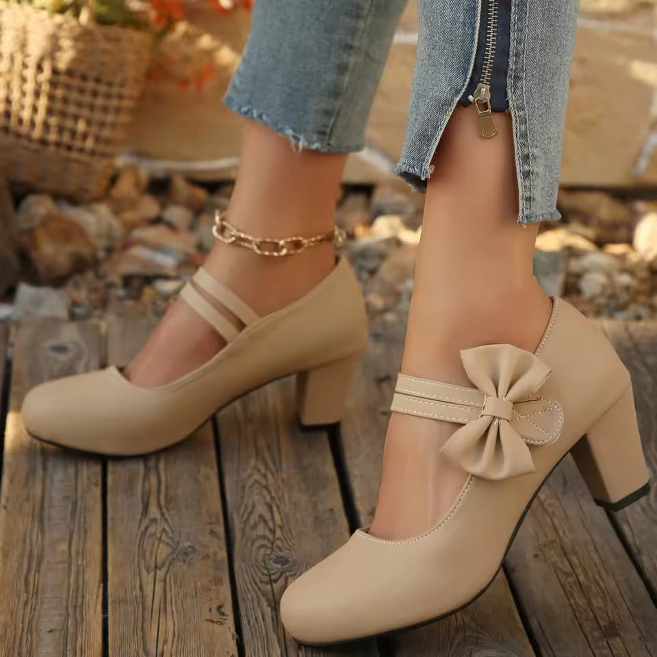 Women's Bow Strap Block Heel Shoes