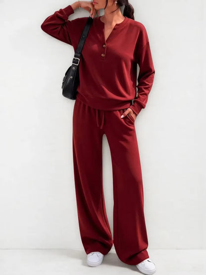 Women's Two-Piece Top and Wide-Leg Pants Set