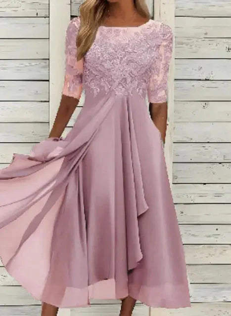 Women's Embroidered Boat Neck Formal Dress