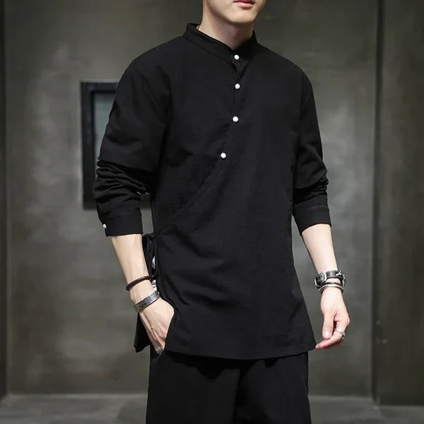 Men’s Stand Collar Button Front Shirt